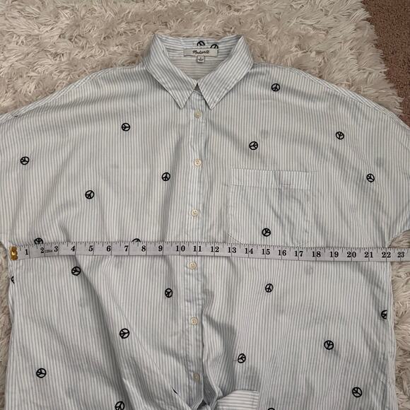 Madewell Embroidered Peace Sign Short Sleeve Tie-Front Shirt Size S - Picture 8 of 9
